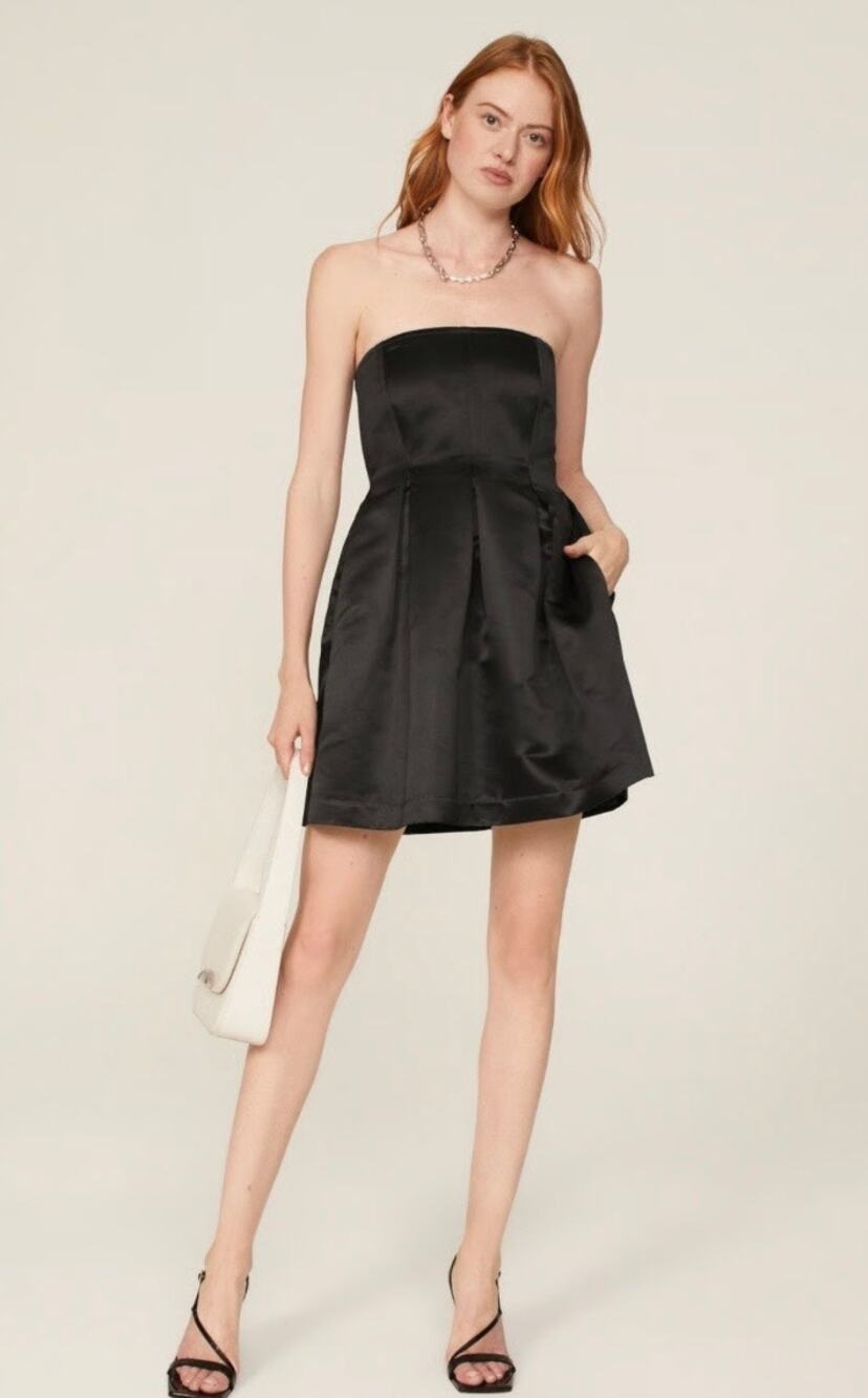 Marina Moscone Black Satin Strapless Dress Size 0